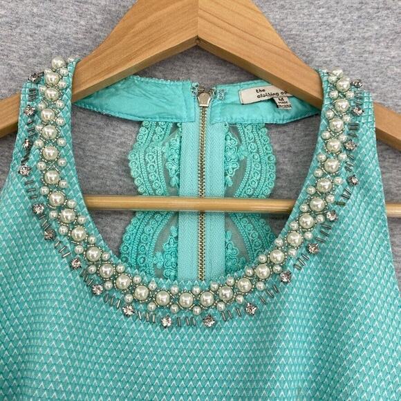 The Clothing Co Dress Womens Medium Green Halter Open Back Beaded Lace Zipper - Picture 4 of 15